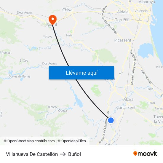 Villanueva De Castellón to Buñol map