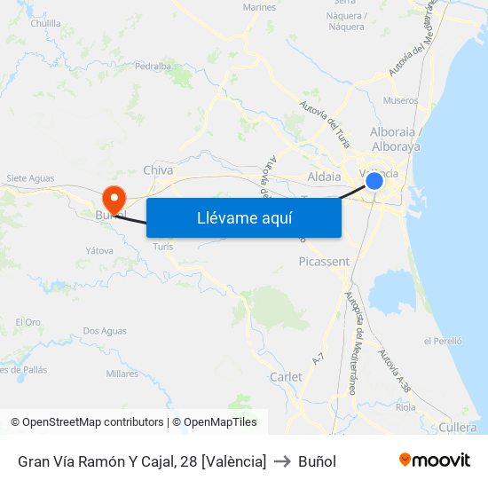 Gran Vía Ramón Y Cajal, 28 [València] to Buñol map