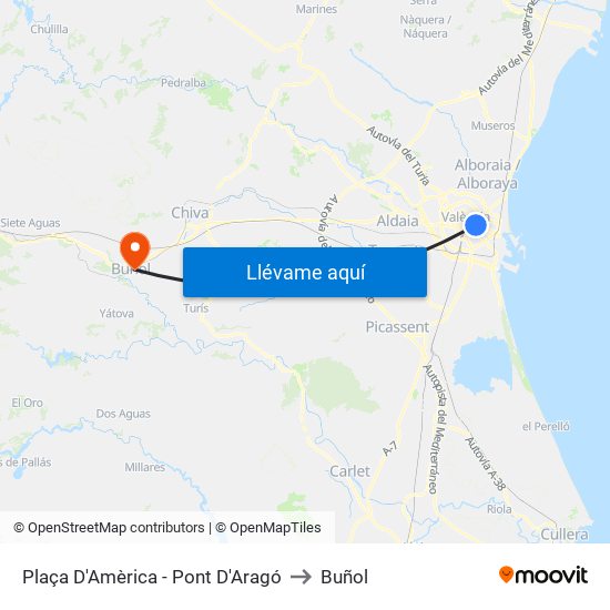 Plaça Amèrica to Buñol map