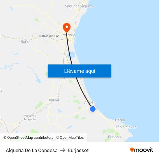 Alquería De La Condesa to Burjassot map