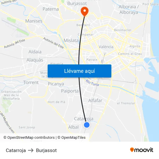 Catarroja to Burjassot map