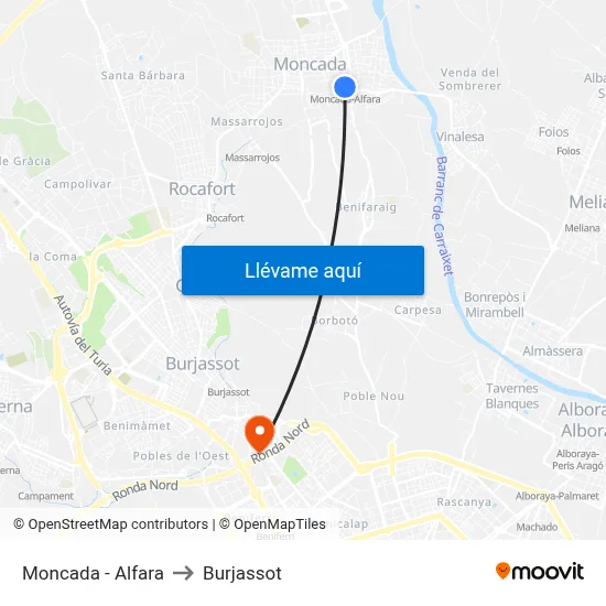 Moncada - Alfara to Burjassot map