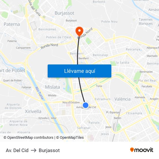 Av. Del Cid to Burjassot map