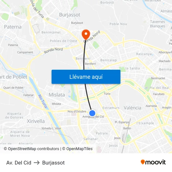 Av. Del Cid to Burjassot map