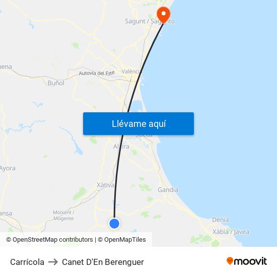 Carrícola to Canet D'En Berenguer map