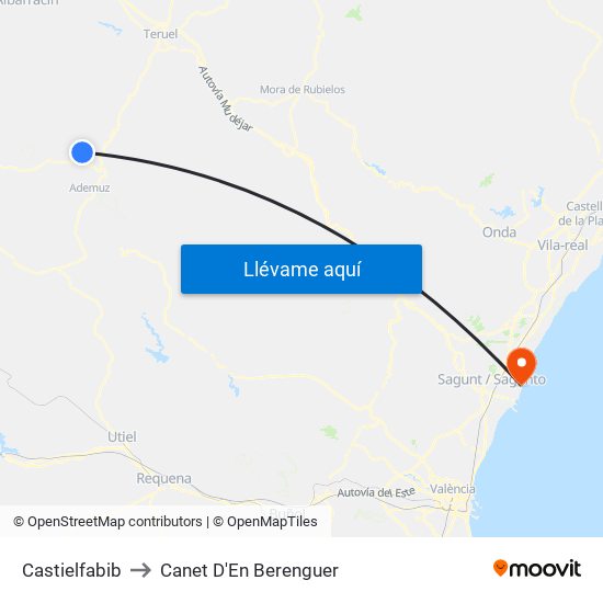 Castielfabib to Canet D'En Berenguer map