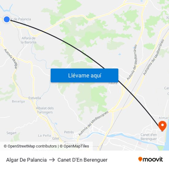 Algar De Palancia to Canet D'En Berenguer map