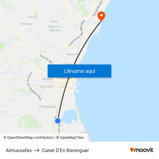 Almussafes to Canet D'En Berenguer map