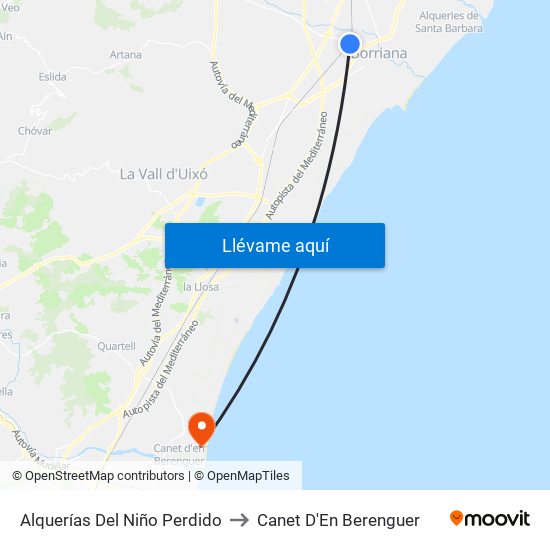 Alquerías Del Niño Perdido to Canet D'En Berenguer map