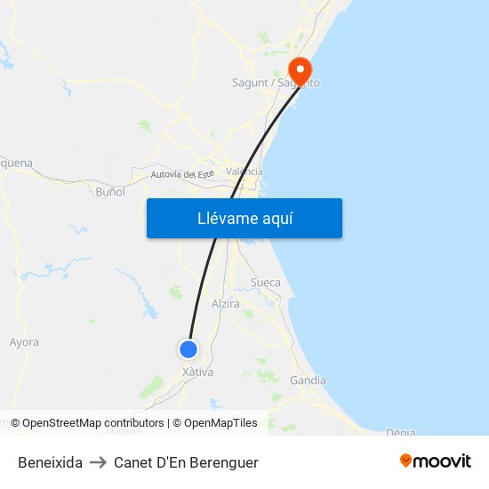 Beneixida to Canet D'En Berenguer map