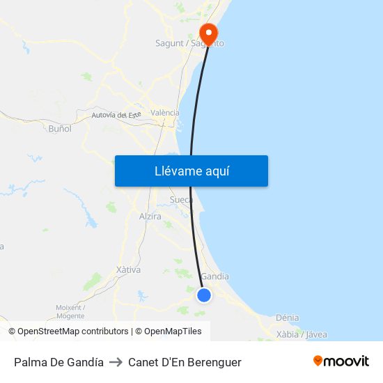 Palma De Gandía to Canet D'En Berenguer map