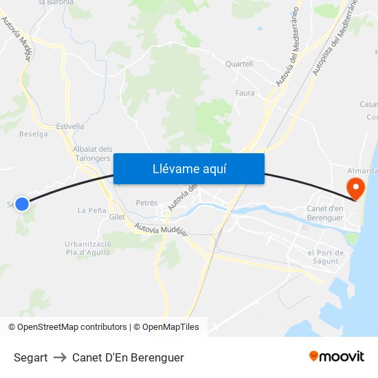 Segart to Canet D'En Berenguer map