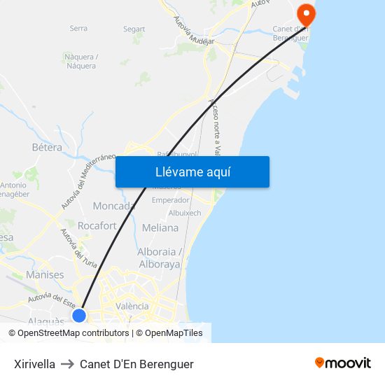Xirivella to Canet D'En Berenguer map