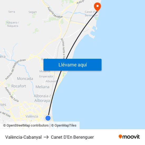 València-Cabanyal to Canet D'En Berenguer map