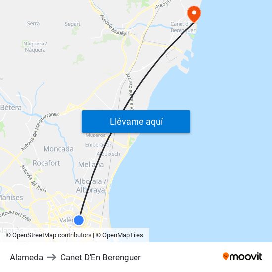 Alameda to Canet D'En Berenguer map