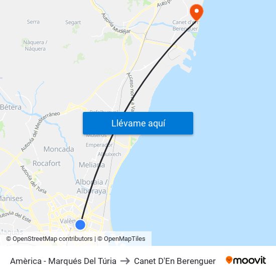 Amèrica - Marqués Del Túria to Canet D'En Berenguer map