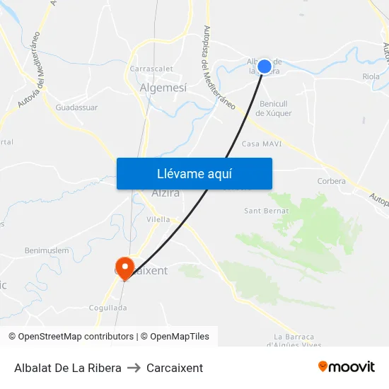 Albalat De La Ribera to Carcaixent map