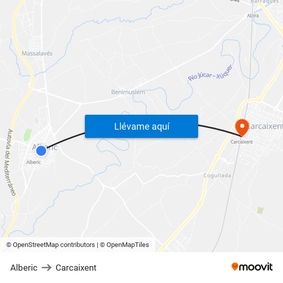 Alberic to Carcaixent map