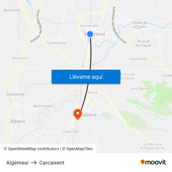 Algemesí to Carcaixent map
