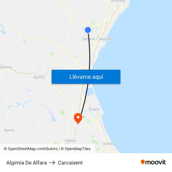 Algimia De Alfara to Carcaixent map