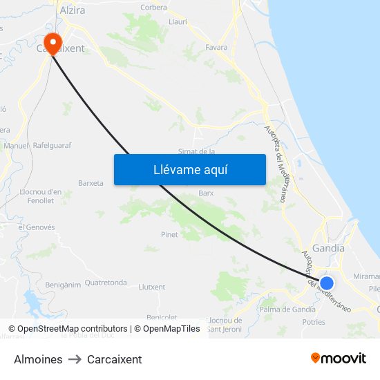 Almoines to Carcaixent map