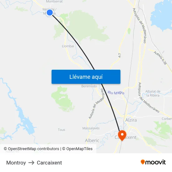 Montroy to Carcaixent map