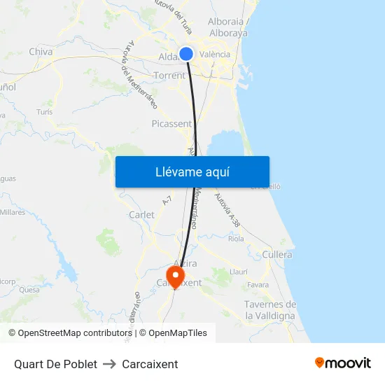 Quart De Poblet to Carcaixent map