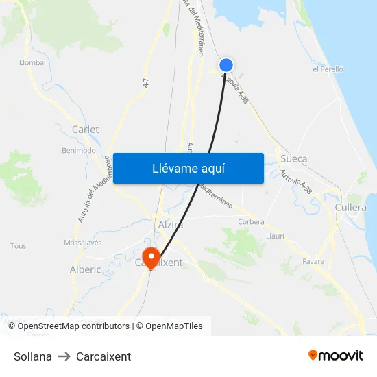 Sollana to Carcaixent map