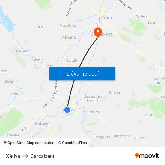 Xàtiva to Carcaixent map