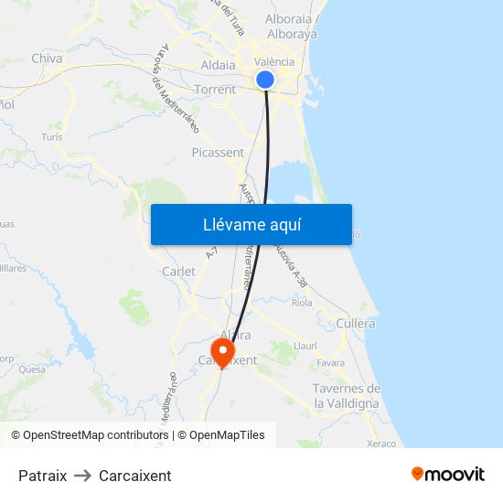 Patraix to Carcaixent map