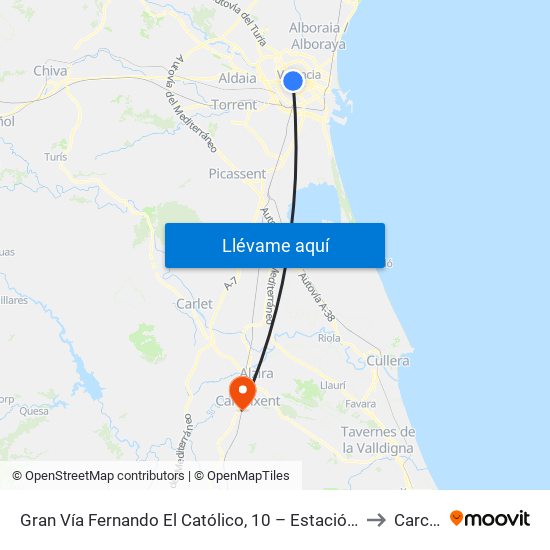 Gran Vía Fernando El Católico, 10 – Estació Metro Ángel Guimerá [València] to Carcaixent map