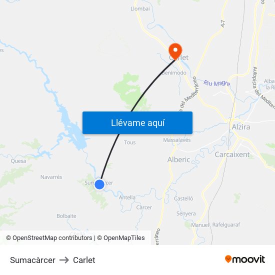 Sumacàrcer to Carlet map