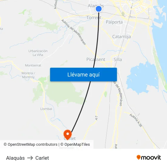 Alaquàs to Carlet map
