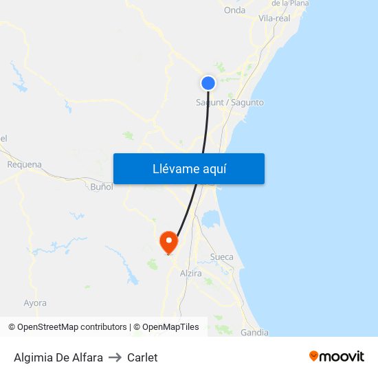 Algimia De Alfara to Carlet map