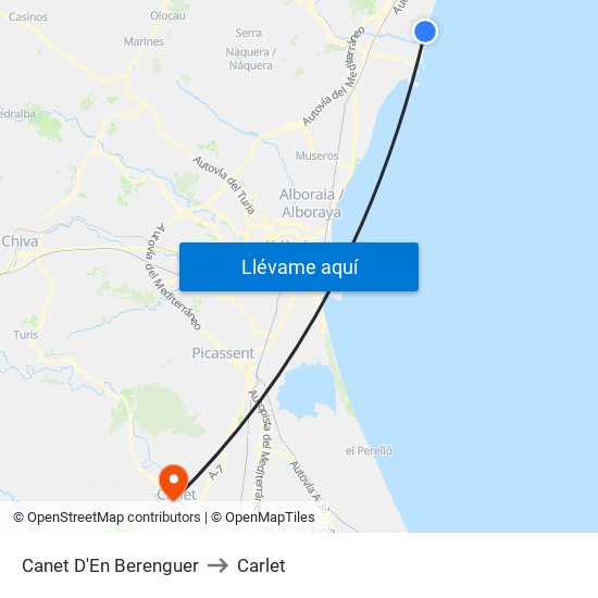 Canet D'En Berenguer to Carlet map