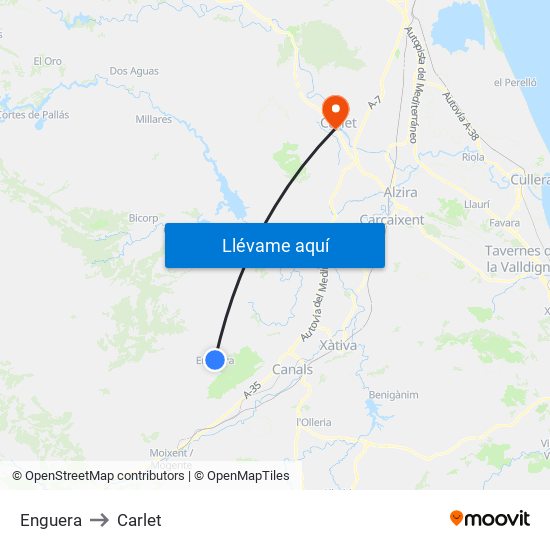 Enguera to Carlet map