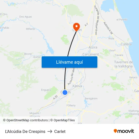 L'Alcúdia De Crespins to Carlet map