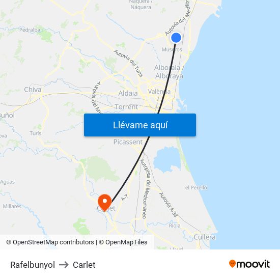 Rafelbunyol to Carlet map