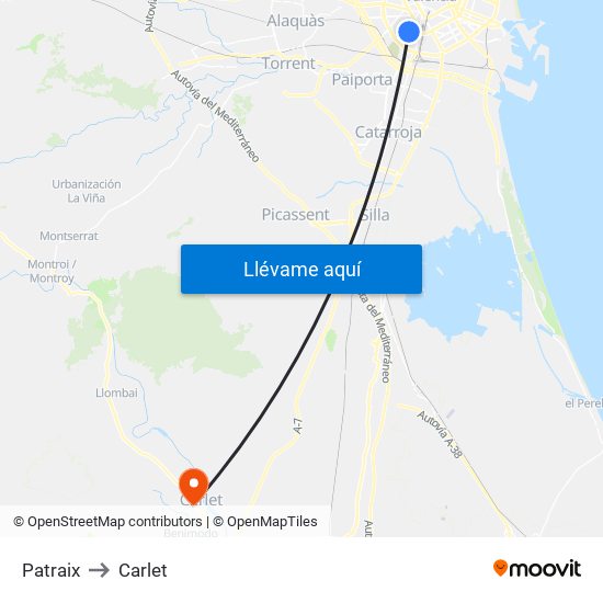 Patraix to Carlet map