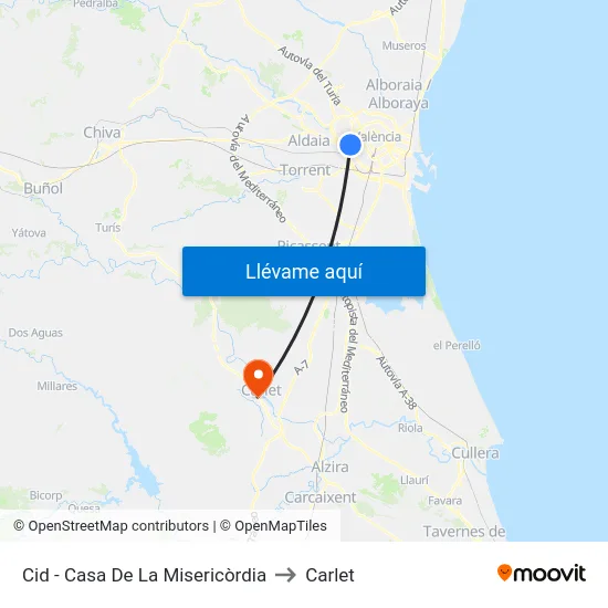 Cid - Casa De La Misericòrdia to Carlet map