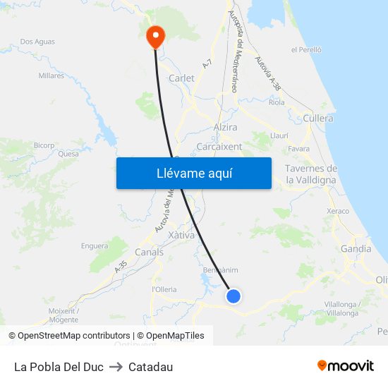 La Pobla Del Duc to Catadau map