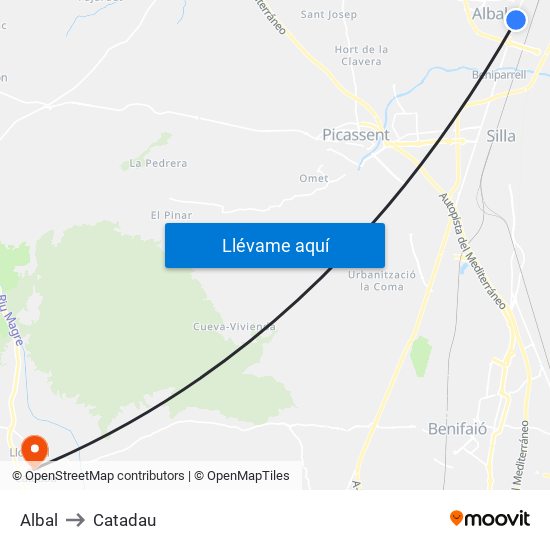 Albal to Catadau map