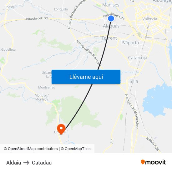 Aldaia to Catadau map