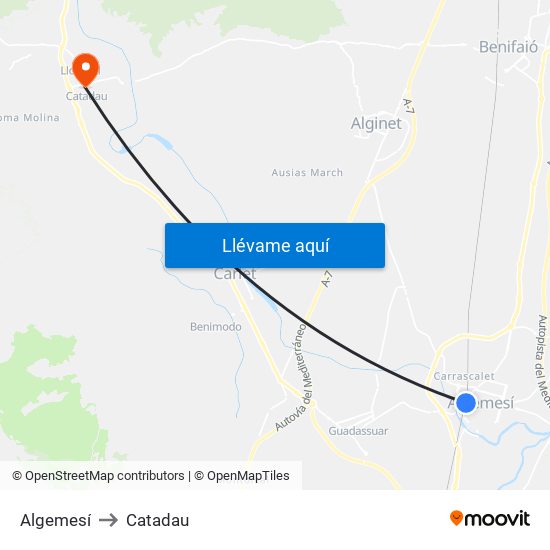 Algemesí to Catadau map