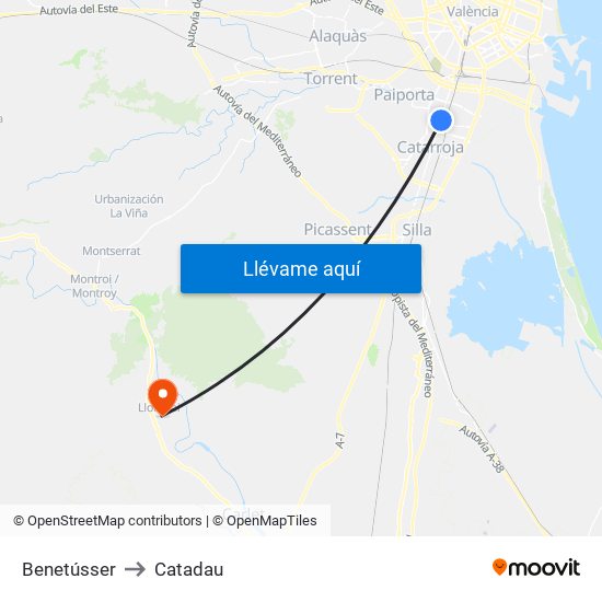 Benetússer to Catadau map