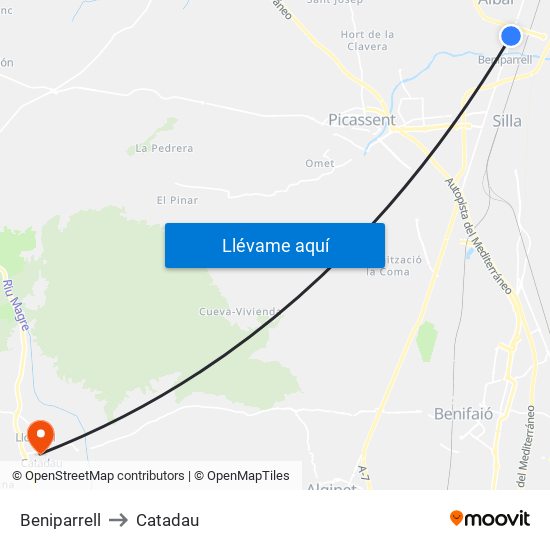 Beniparrell to Catadau map