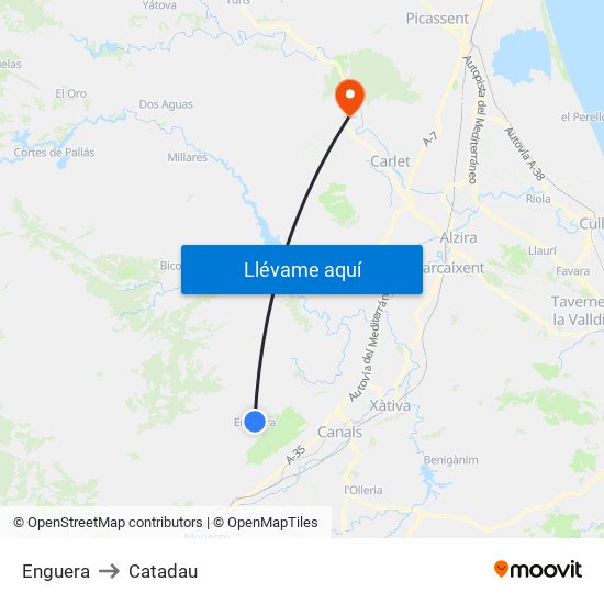 Enguera to Catadau map