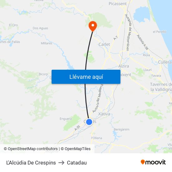 L'Alcúdia De Crespins to Catadau map