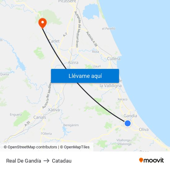 Real De Gandía to Catadau map