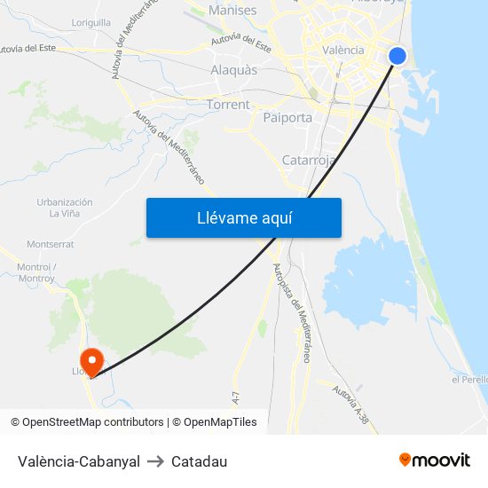 València-Cabanyal to Catadau map